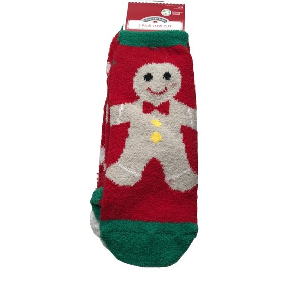 2 Pair Pack Holiday Time Women's Low Cut Socks Red/Green Gingerbread Man 4-10 - Picture 1 of 6
